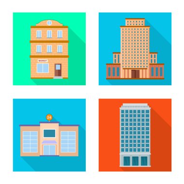 Belediye vektör çizim ve merkezi sembolü. Emlak hisse senedi vektör çizim ve Belediye kümesi.