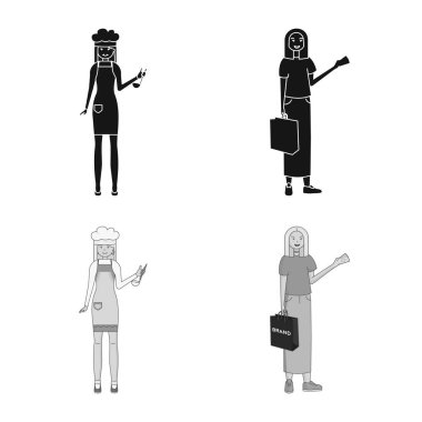 Duruş ve ruh hali logo yalıtılmış nesne. Duruş ve hisse senedi için kadın vektör simge kümesi.