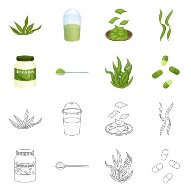 Protein ve deniz işareti vektör Illustration. Protein ve hisse senedi için doğal vektör simge kümesi.