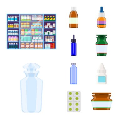 Eczane ve ilaç simge vektör tasarımı. Eczane ve sağlık hisse senedi vektör çizim topluluğu.