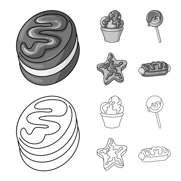 Vector ontwerp van zoetwaren en culinaire pictogram. Set van zoetwaren en product aandelensymbool voor web. — Stockvector