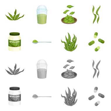 Protein ve deniz logo yalıtılmış nesne. Protein ve hisse senedi için doğal vektör simge kümesi.