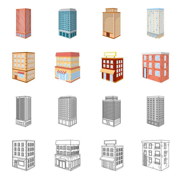 Illustrazione vettoriale della costruzione e simbolo dell'edificio. Set di costruzione e stock immobiliare simbolo per il web . — Vettoriale Stock