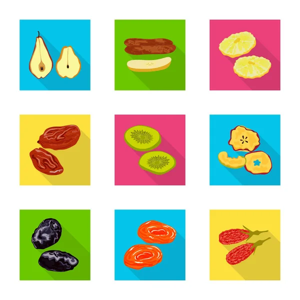 Projeto vetorial de frutas e logotipo seco. Conjunto de fruto e estoque de alimentos ilustração vetorial . — Vetor de Stock