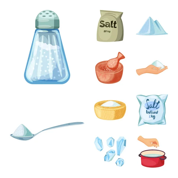 Objeto isolado de logotipo de sal e comida. Conjunto de sal e ícone vetor mineral para estoque . —  Vetores de Stock