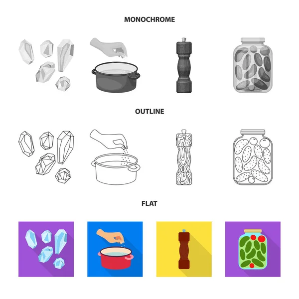 Illustrazione vettoriale della cucina e del simbolo del mare. Set di icone vettoriali di cottura e cottura per brodo . — Vettoriale Stock