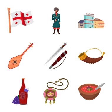 Kafkasya ve gelenekleri simgesi yalıtılmış nesne. Hisse senedi için Kafkasya ve öznitelikleri vektör simge kümesi.