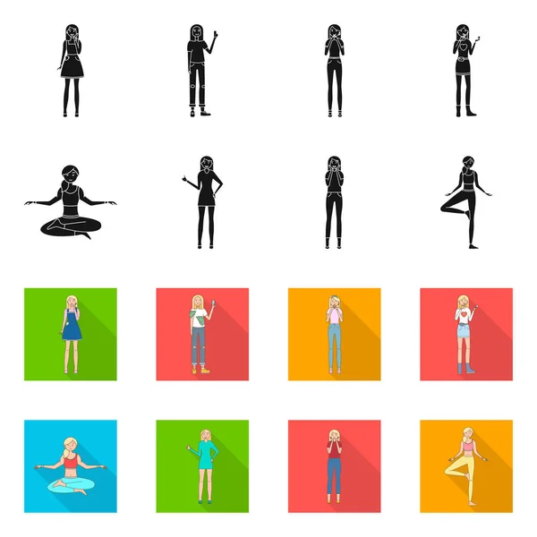 Ilustración vectorial de postura e icono del estado de ánimo. Conjunto de postura y vector hembra icono para stock . — Vector de stock