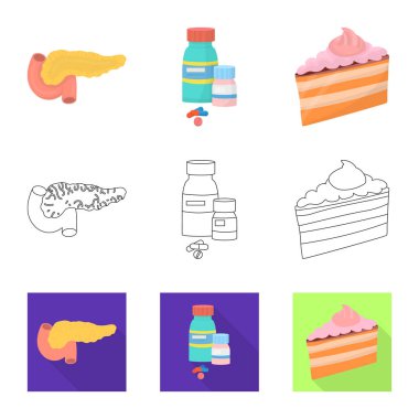 Diyet ve tedavi işareti yalıtılmış nesne. Diyet ve ilaç hisse senedi vektör çizim seti.