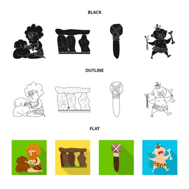 Evrim ve tarih öncesi simgesi yalıtılmış nesne. Evrim ve geliştirme hisse senedi vektör çizim topluluğu.