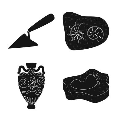 Müze ve nitelikleri sembolü vektör Illustration. Web için müze ve tarihi stok sembolü kümesi.