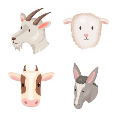 Çiftliğin ve baş sembolünün yalıtılmış nesnesi. Stok için çiftlik ve ev yapımı vektör simgesi koleksiyonu.