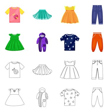Moda ve giysi simge vektör Illustration. Moda ve pamuk stok vektör çizim topluluğu.