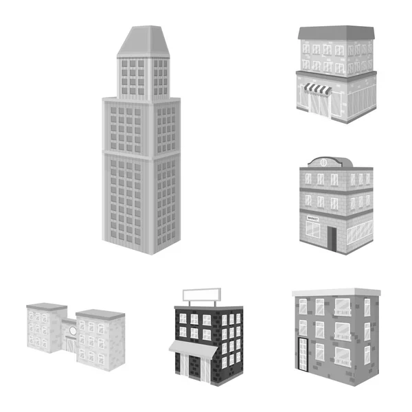 Ilustración vectorial de la realidad y símbolo moderno. Conjunto de ilustración de vector de stock de bienes raíces y construcción . — Vector de stock