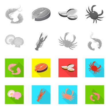 Taze ve Restoran logo vektör tasarımı. Taze ve deniz hisse senedi vektör çizim seti.