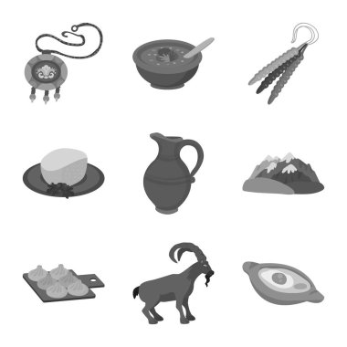 Nitelikleri ve Turizm işareti izole nesne. Nitelikleri ve ulusal stok vektör çizim kümesi.