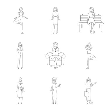 Duruş ve ruh sembolü yalıtılmış nesne. Duruş ve kadın hisse senedi vektör çizim koleksiyonu.
