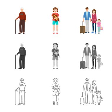 Karakter ve avatar sembolü yalıtılmış nesne. Karakter ve portre hisse senedi vektör çizim topluluğu.