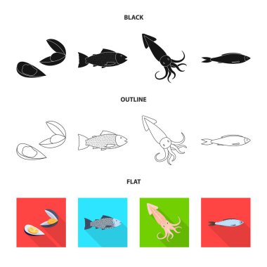 Taze ve Restoran simge vektör tasarımı. Hisse senedi için taze ve deniz vektör simge topluluğu.