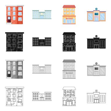 Belediye vektör tasarımı ve merkezi sembolü. Web için belediye ve Emlak hisse senedi simgesi kümesi.