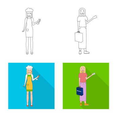 Duruş ve ruh hali simge vektör Illustration. Duruş ve kadın hisse senedi vektör çizim koleksiyonu.