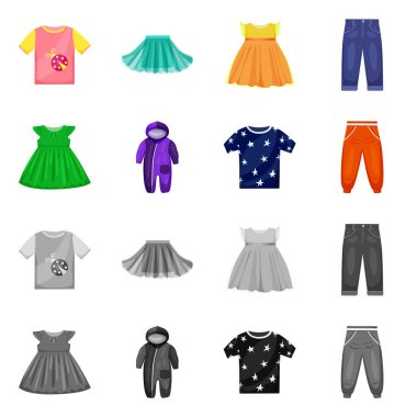 Moda ve giysi simge vektör Illustration. Moda ve pamuk stok vektör çizim seti.