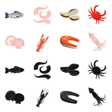 Taze ve restoran sembol yalıtılmış nesne. Web için taze ve deniz hisse senedi simgesi kümesi.