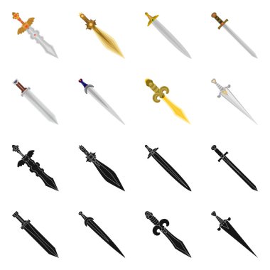 Oyun ve zırh simge vektör tasarımı. Web için oyun ve bıçak hisse senedi simgesi kümesi.