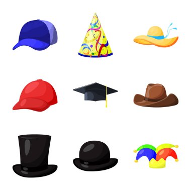 Şapkalar ve napper logosu yalıtılmış nesne. Şapkalar ve kask hisse senedi vektör çizim topluluğu.