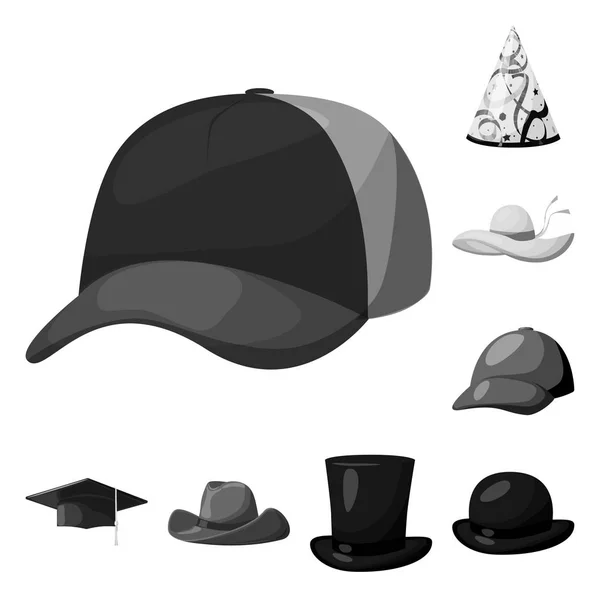 Diseño vectorial de sombrero y signo de casco. Conjunto de sombrero y símbolo de stock de profesión para web . — Vector de stock
