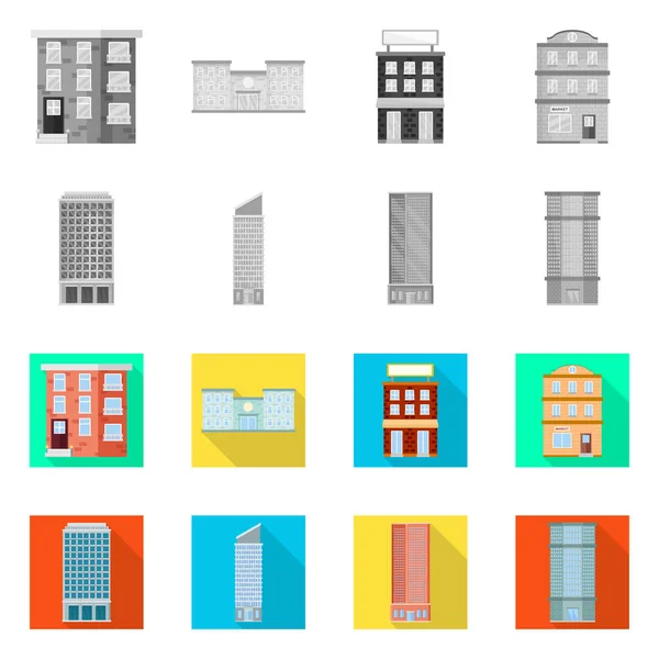 Diseño vectorial de letrero municipal y central. Conjunto de iconos vectoriales municipales y inmobiliarios para stock . — Archivo Imágenes Vectoriales