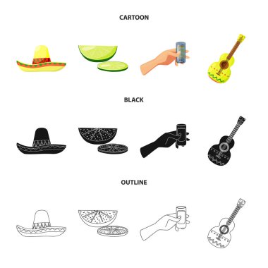 Kafe ve Latin simge vektör Illustration. Kafe ve ulusal hisse senedi vektör çizim koleksiyonu.