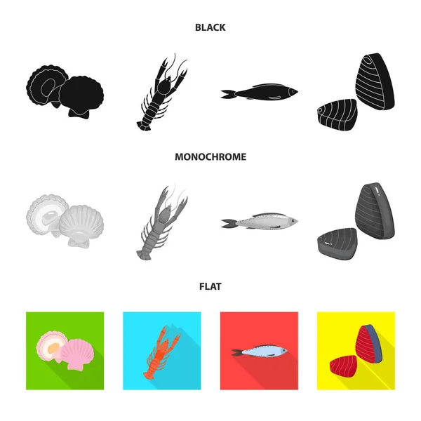 新鲜和餐馆标志的孤立对象。一套新鲜和海洋种群向量例证. — 图库矢量图片