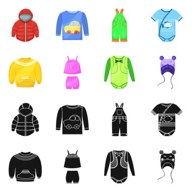 Moda ve giysi simgesi yalıtılmış nesne. Hisse senedi için moda ve pamuk vektör simge topluluğu.