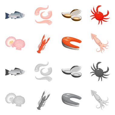 Taze ve Restoran logo vektör tasarımı. Taze ve deniz hisse senedi vektör çizim seti.