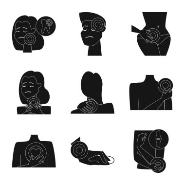 İlk ve yardım simge vektör tasarımı. İlk ve hisse senedi için hastalık vektör simge kümesi.