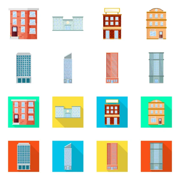 Ilustración vectorial del icono municipal y central. Conjunto de iconos vectoriales municipales y inmobiliarios para stock . — Vector de stock