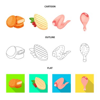 Ürün ve kümes hayvanları simge vektör tasarımı. Ürün ve tarım hisse senedi vektör çizim seti.