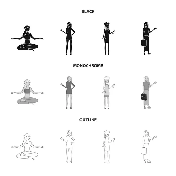 Illustrazione vettoriale della postura e dell'umore. Raccolta di posture e illustrazione vettoriale femminile . — Vettoriale Stock