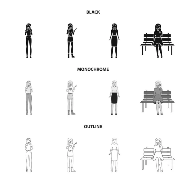 Oggetto isolato di postura e segno dell'umore. Serie di postura e illustrazione vettoriale femminile . — Vettoriale Stock