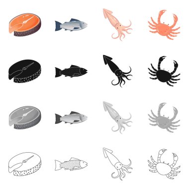 Taze ve restoran logo vektör tasarımı. Taze ve deniz hisse senedi simgesi için web topluluğu.