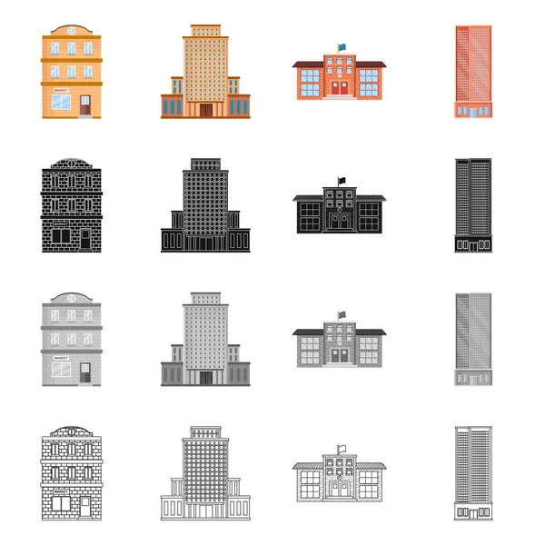 Ilustração vetorial do símbolo municipal e central. Conjunto de ícone de vetor municipal e imobiliário para estoque . — Vetor de Stock