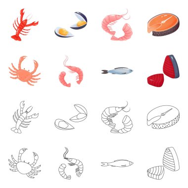 Taze ve restoran logosu yalıtılmış nesne. Web için taze ve deniz hisse senedi simgesi kümesi.