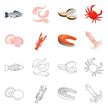 Taze ve Restoran logo vektör tasarımı. Taze ve deniz hisse senedi vektör çizim seti.