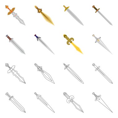 Oyun ve zırh simge vektör tasarımı. Web için oyun ve bıçak hisse senedi simgesi kümesi.