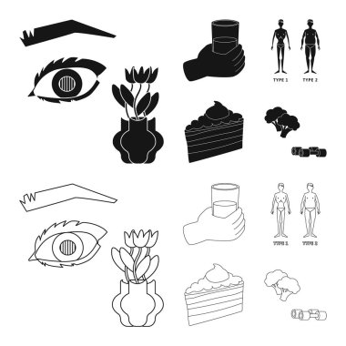 Diyet ve tedavi işareti vektör tasarımı. Hisse senedi için diyet ve tıp vektör simge kümesi.