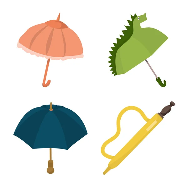Ilustración vectorial de paraguas e icono de lluvia. Conjunto de paraguas e ilustración del vector stock meteorológico . — Vector de stock