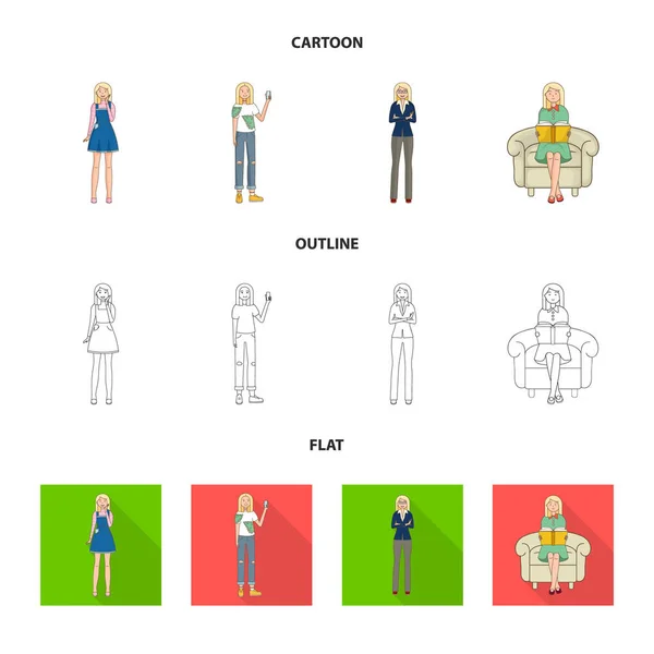 자세와 기분 아이콘의 벡터 그림입니다. 자세와 여성 주식 벡터 일러스트 레이 션의 컬렉션. — 스톡 벡터
