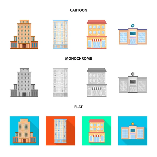 Projeto vetorial do ícone municipal e central. Conjunto de símbolo de estoque municipal e imobiliário de web . — Vetor de Stock