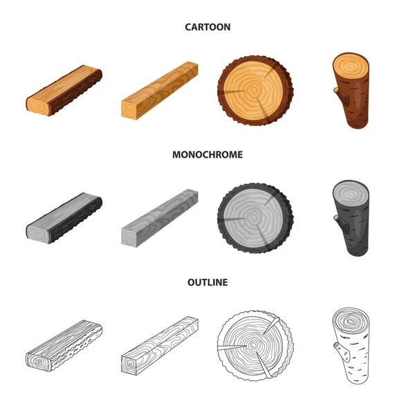 Objeto aislado de árbol e icono crudo. Conjunto de ilustración vectorial de árbol y material de construcción . — Archivo Imágenes Vectoriales